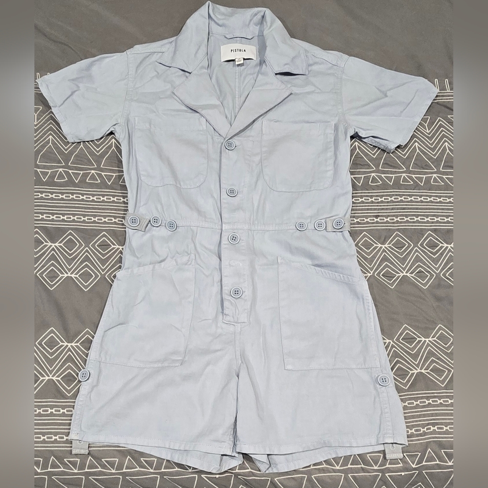 pistola Light Blue Short-Sleeve Utility Romper